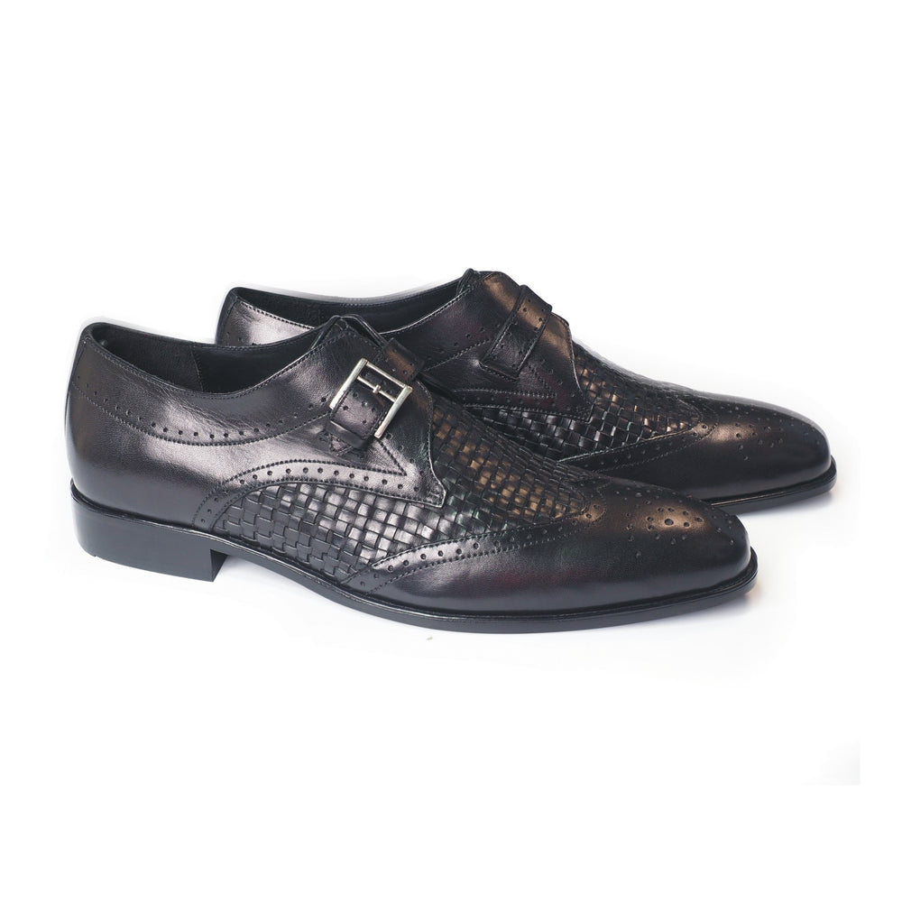 Greer Anderad Men's Leather Monk Strap Handwoven Shoes Black GA-03-03 - Greer & Anderad